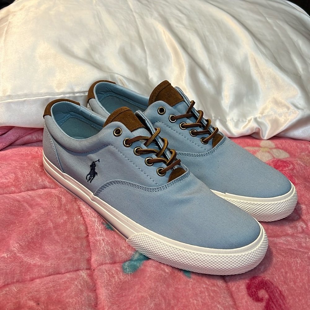 SALE🔥🔥Vintage Polo Ralph Lauren Suede Trim Vaughn Dick Shoes Lt Blue. Size:10